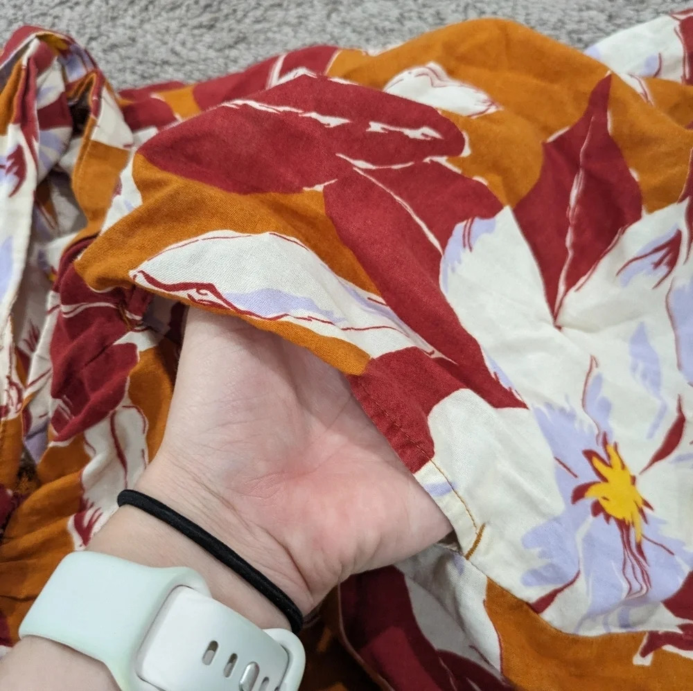 Madewell Tie-Front Cover-Up Jumpsuit Orange tropical flower print size Small - Picture 7 of 10